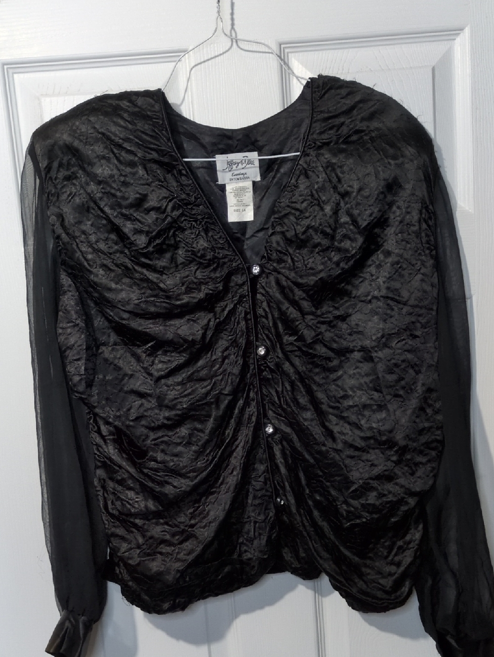 Vintage Black Cuffed Embroidery Chic Classic Edgy Retro Parisian Shoulder Pads